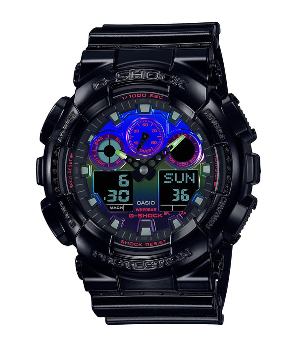 Casio G-Shock Virtual Rainbow Series Black Resin Strap Watch GA100RGB-1A