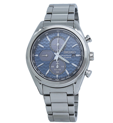 Seiko Solar Chronograph Blue Dial Stainless Steel Men's Analog Watch SSC801