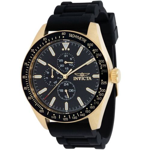 Invicta Men's 38404 Aviator Quartz Multifunction Black Dial Silicone Watch