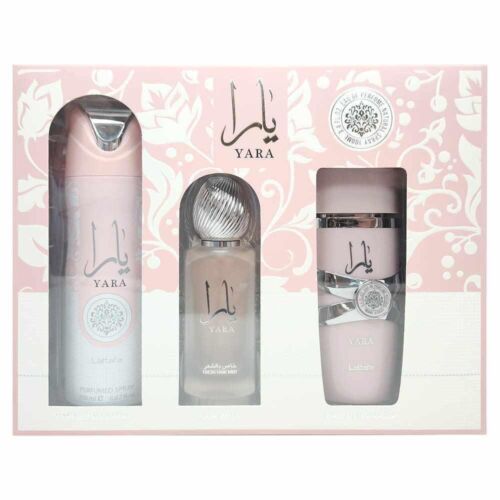 LATTAFA YARA 3 PIECE GIFT SET WITH 3.4oz EDP Spray + Deodorant + HAIRMIST