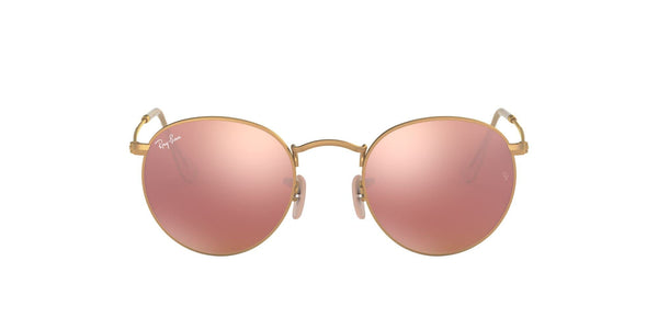 Ray-Ban Rb3447 Round Metal Sunglasses, Matte Gold Brown Mirrored Pink, 53 mm