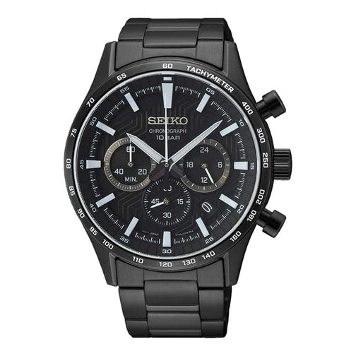 Seiko Essentials Chronograph Tachymeter Black SS Men's Sport Watch SSB415