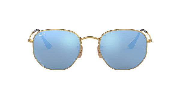 Ray-Ban RB3548N Hexagonal Flat Lens Sunglasses, Gold/Light Blue Flash, 54 mm