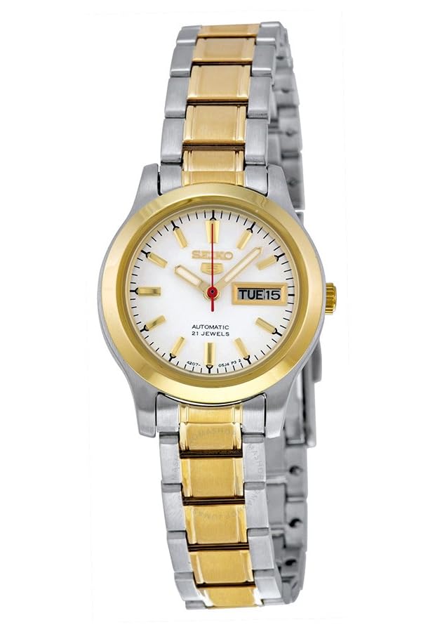 SEIKO 5 SYMD90 Women's Two Tone White Dial Steel Day Date Automatic Watch