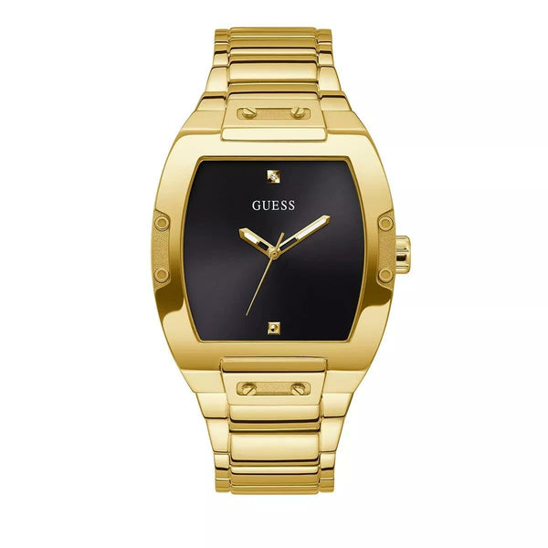 GUESS Men's  GW0387G2 Diamond 43mm Watch â Black Dial Gold-Tone Case & Bracelet