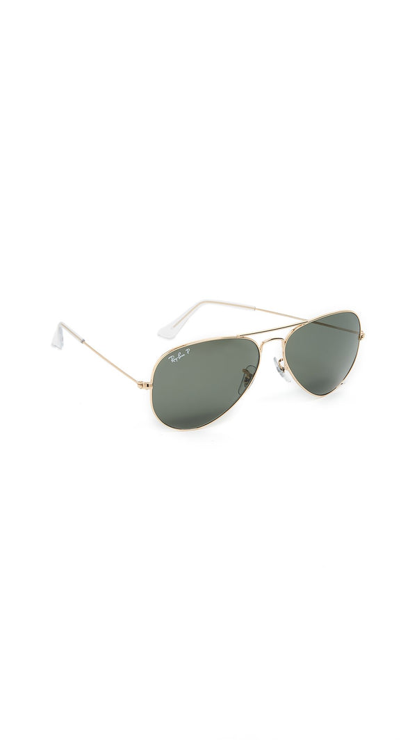 Ray-Ban RB3025 Original Aviator Polarized Sunglasses, Gold/Green Polar, One Size