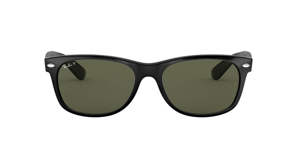 Ray-Ban RB2132 New Wayfarer Square Sunglasses, Black/Polarized Green, 58 mm