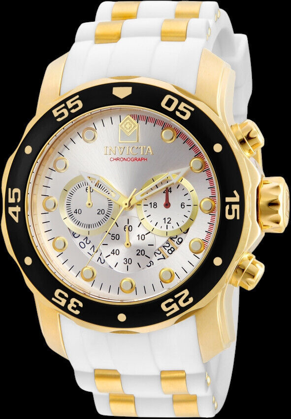 Invicta Men's Pro Diver White Dial Analog White Gold Silicone Strap Watch 20292