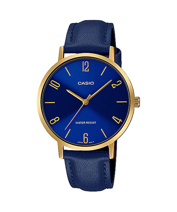 Casio LTP-VT01GL-2B Women's Minimalistic Gold Tone Blue Leather Analog Watch