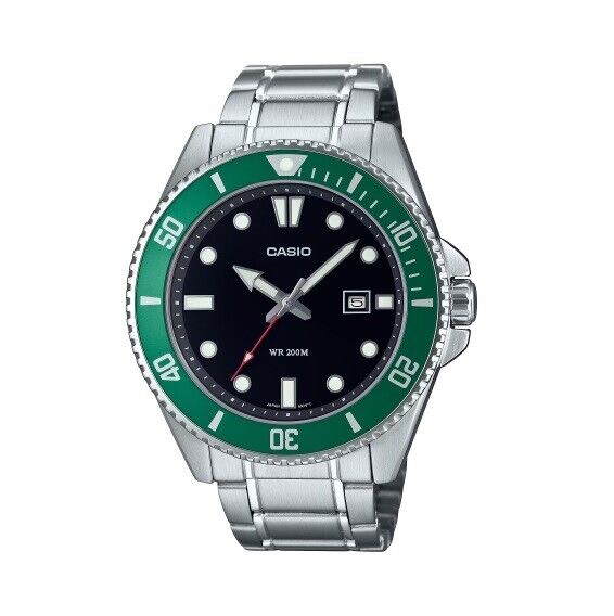 Casio MDV-107D-3A Analog Black Green 44.2mm 200M Stainless Steel Band Mens Watch