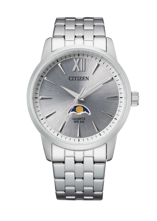 Citizen Ak5000-54a Quartz Analog Moon Phase Stainless Steel Bracelet Men's Watch