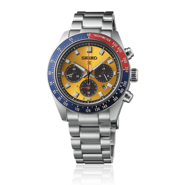 SEIKO Men's SSC947 Prospex Speedtimer POGUE Yellow Pepsi Solar Watch