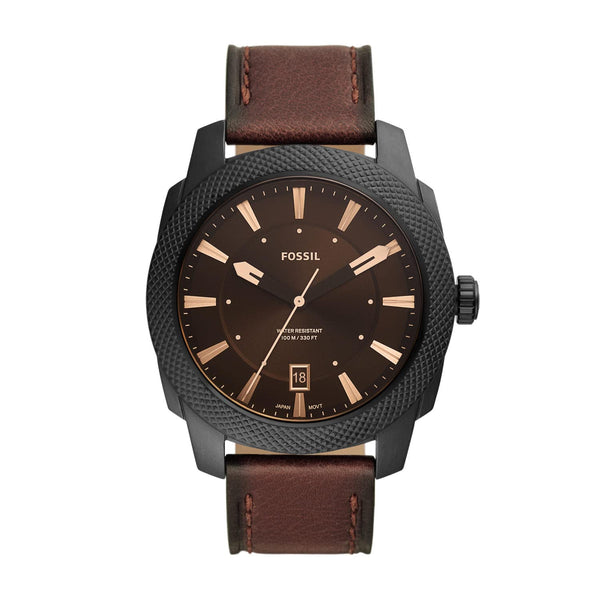 Fossil Men's Machine Three-Hand Date Dark Brown Eco Leather Watch