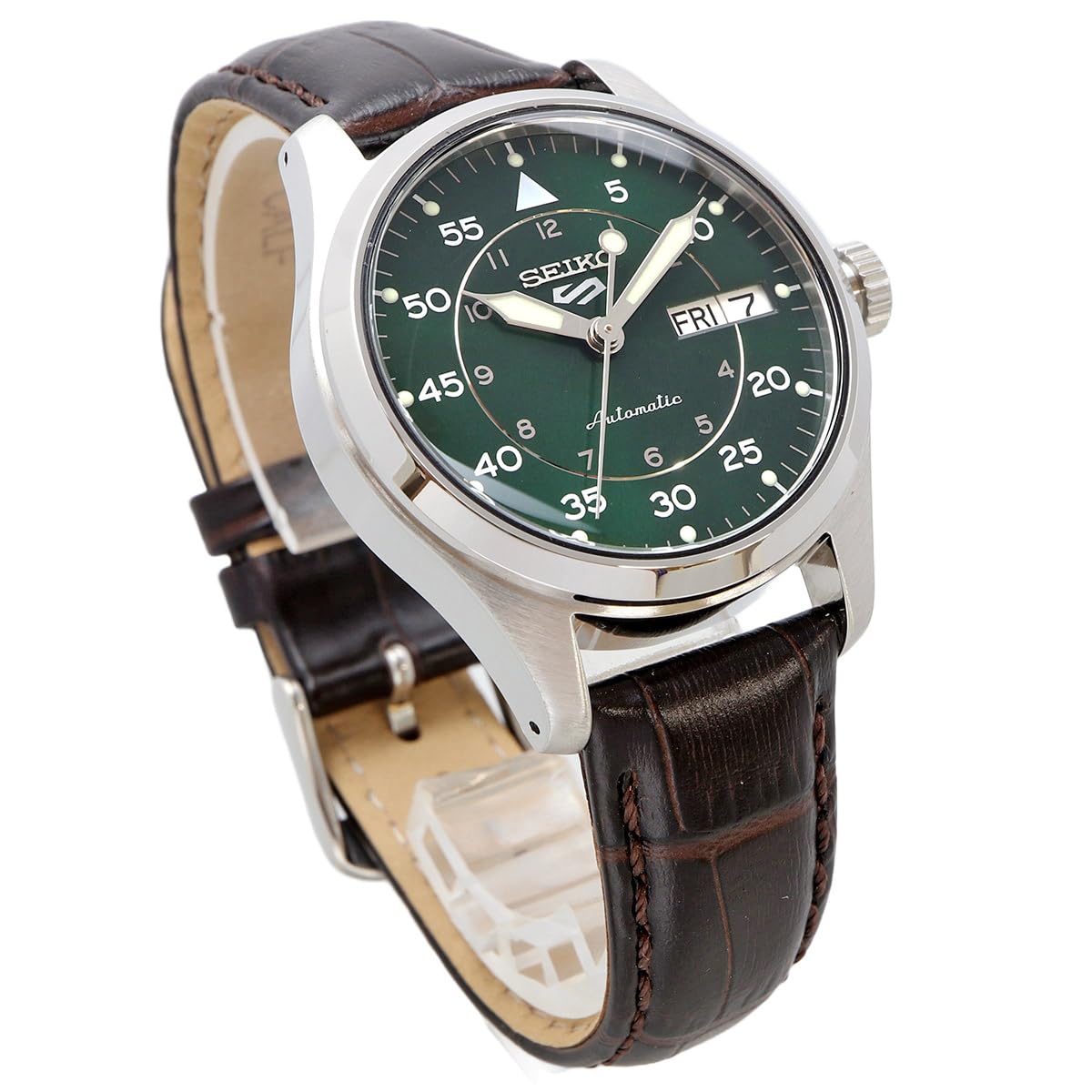 Seiko SRPJ89 Sports Field Green Dial Automatic Men's Watch, Brown Leather