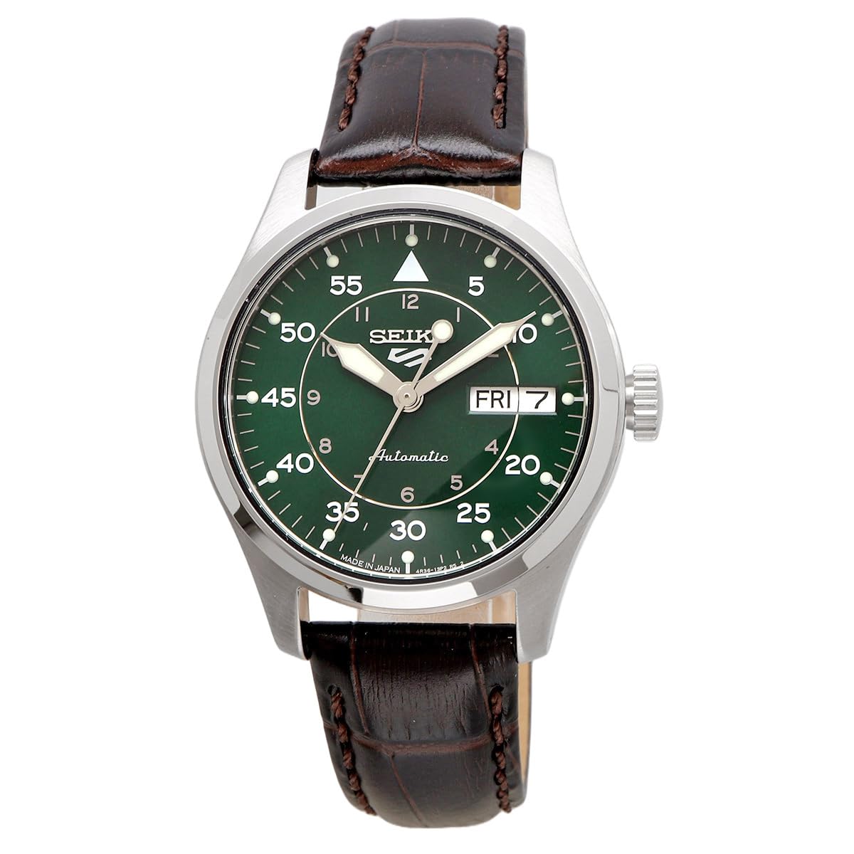 Seiko SRPJ89 Sports Field Green Dial Automatic Men's Watch, Brown Leather