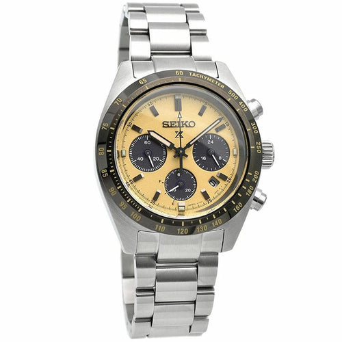 Seiko Speedtimer Solar Chronograph Gold Dial Stainless Steel Mens Watch SSC817