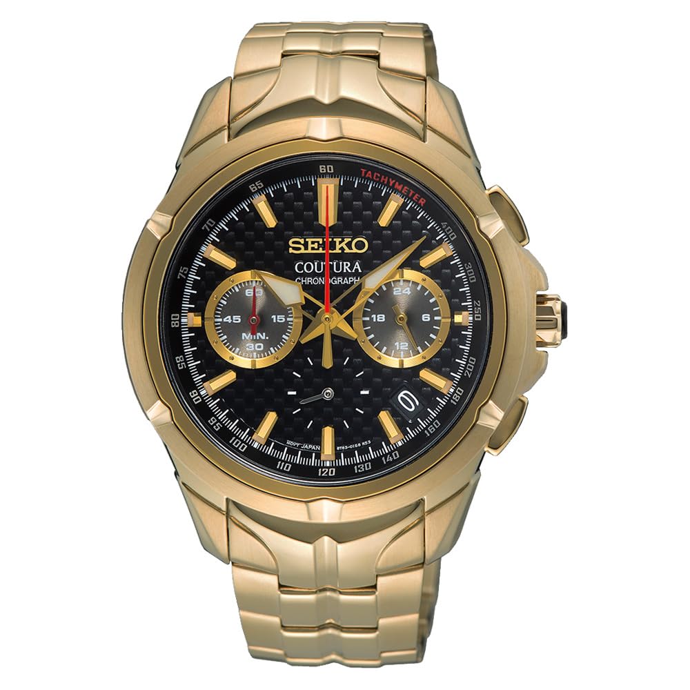 SEIKO SSB438 Men's Coutura Chronograph Quartz Watch - Black Dial Gold 100M