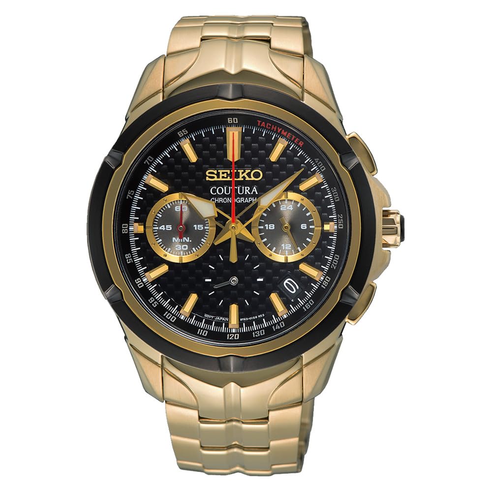 SEIKO SSB440 Men's Coutura Chronograph Quartz Watch - Black Dial Gold Band 100M