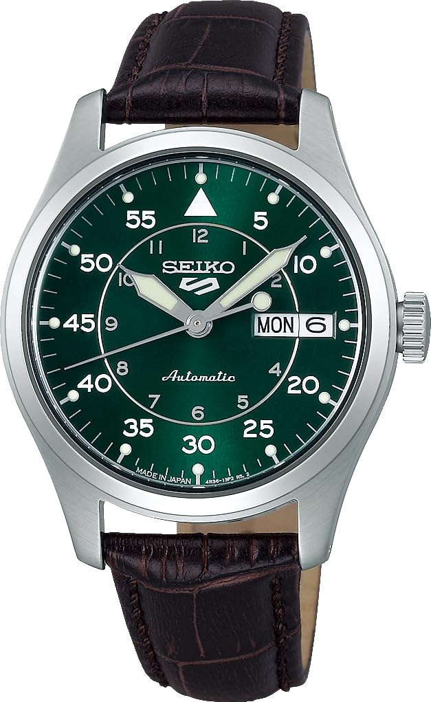 Seiko SRPJ89 Sports Field Green Dial Automatic Men's Watch, Brown Leather