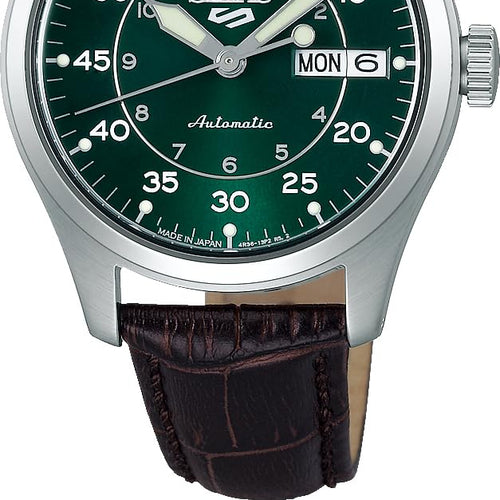 Seiko SRPJ89 Sports Field Green Dial Automatic Men's Watch, Brown Leather