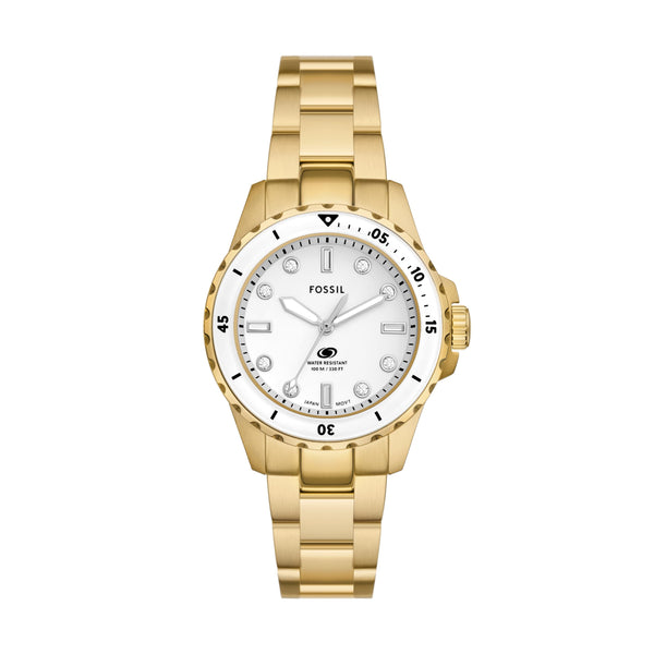 Fossil Women's Blue Dive Quartz Three-Hand Watch, Color: Gold (Model: ES5350)