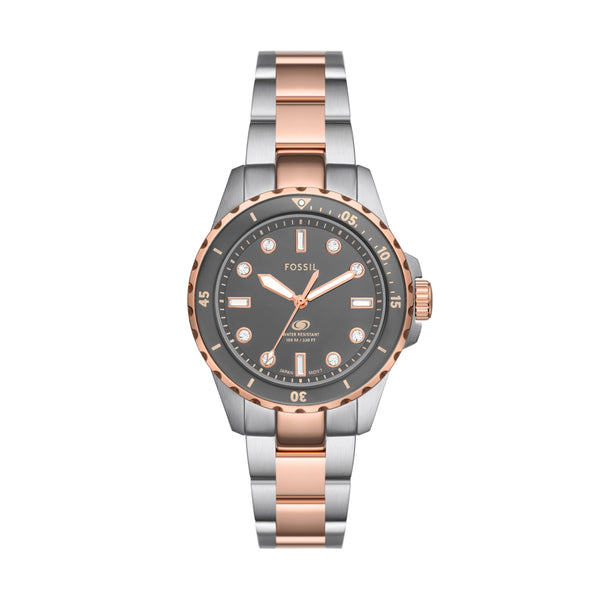 Fossil Women's Blue Dive Quartz Stainless Steel Three-Hand Watch, Color: Two Tone (Model: ES5348)