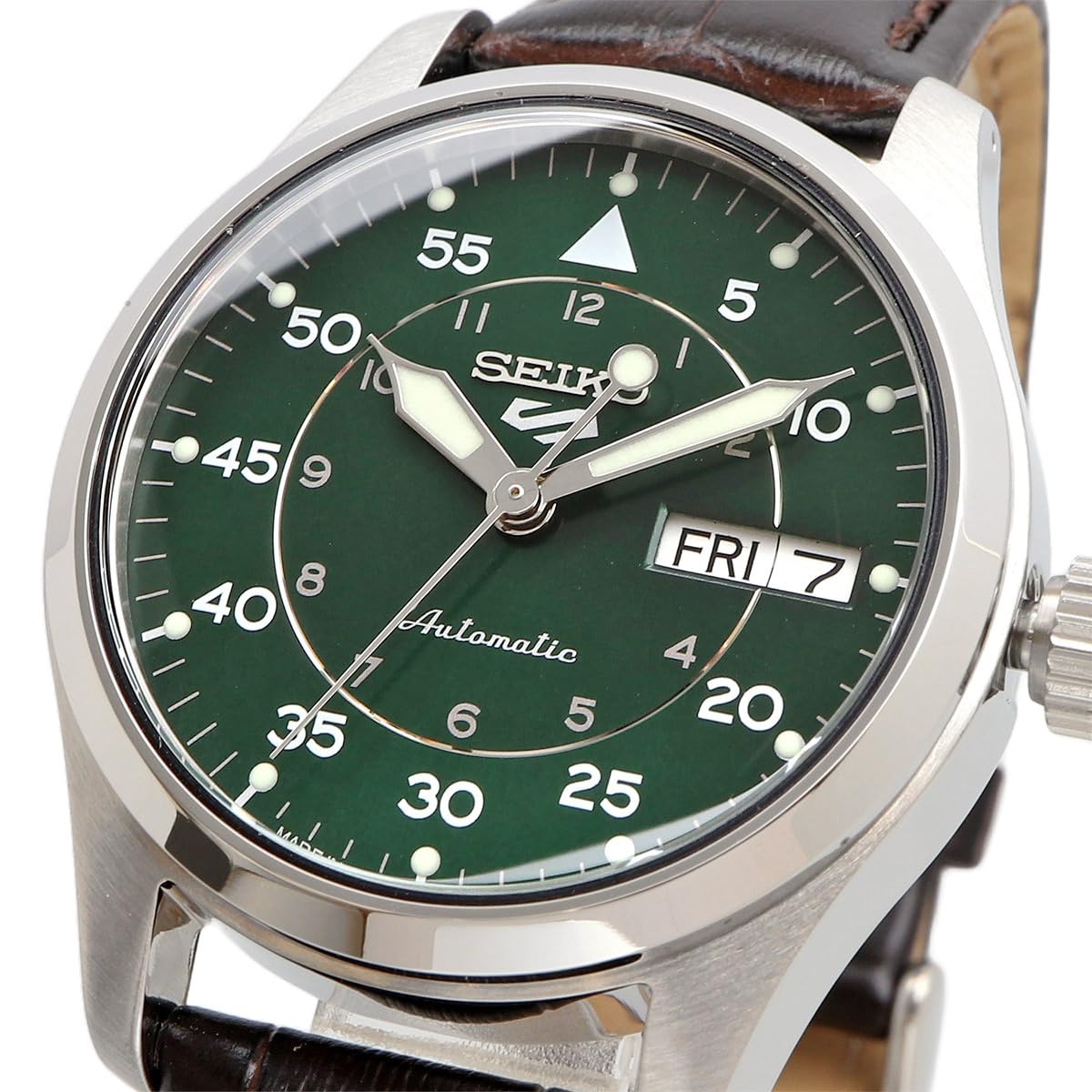 Seiko SRPJ89 Sports Field Green Dial Automatic Men's Watch, Brown Leather