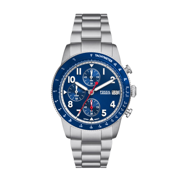 Fossil Men's Sport Tourer Quartz Chronograph Watch Silver/Blue (Model: FS6047)