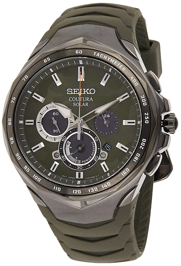 Seiko Men's Stainless Steel Quartz Silicone Strap, Green, Casual Watch SSC747