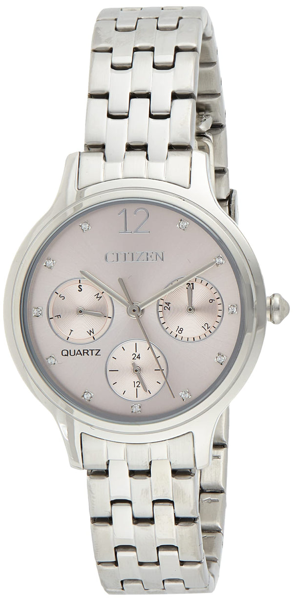 Citizen Chronograph Quartz Crystal Pink Dial Ladies Watch ED8180-52X