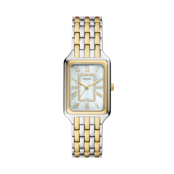 Fossil Women's Raquel Square Three-Hand Watch Silver/Gold (Model: ES5305)