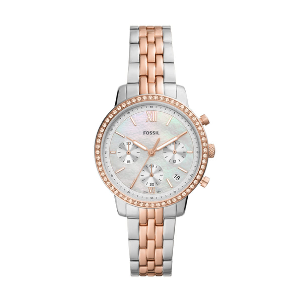 Fossil Women's Neutra Quartz Stainless Steel Chronograph Watch, Color: Silver/Rose Gold (Model: ES5279)