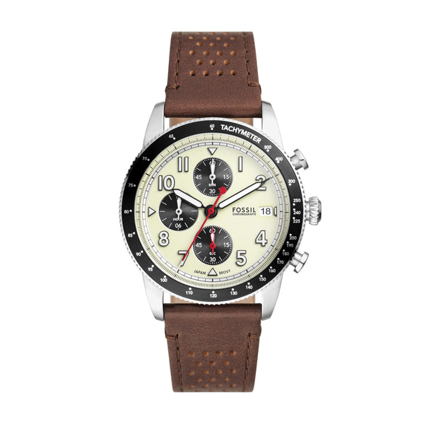 Fossil Men's Sport Tourer Quartz Stainless Steel Chronograph Watch, Color: Brown Leather (Model: FS6042)