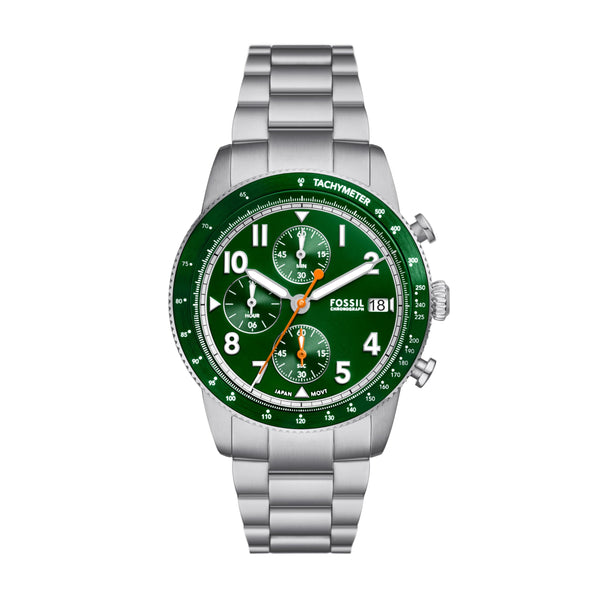 Fossil Men's Sport Tourer Quartz Chronograph Watch Silver/Green (Model: FS6048)