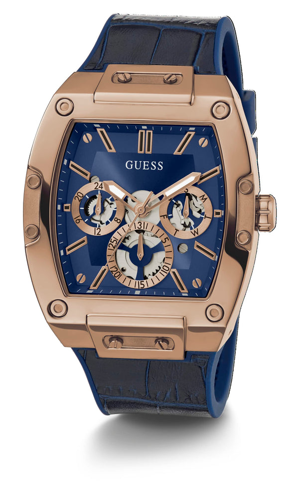 GUESS Mens 43mm Watch - Blue Strap Blue Dial Brown Case GW0202G8