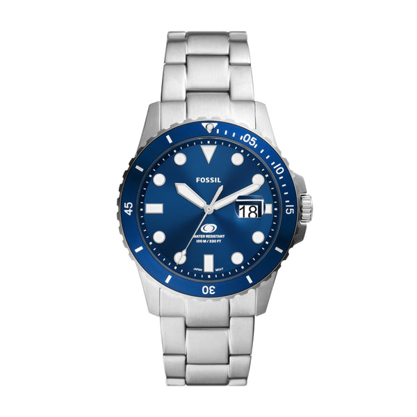 Fossil Men's Blue Quartz Stainless Steel Three-Hand Watch, Color: Silver/Blue Taper (Model: FS6029)