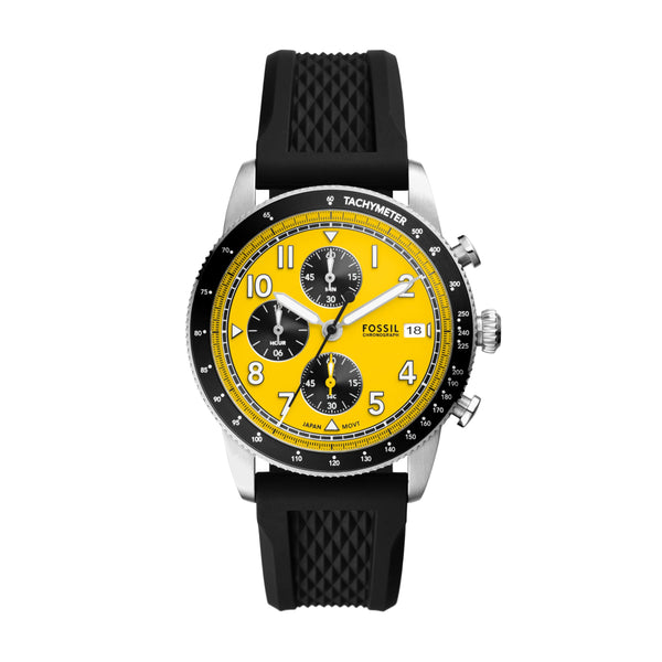 Fossil Men's Sport Tourer Quartz Chronograph Watch Black Silicone FS6044