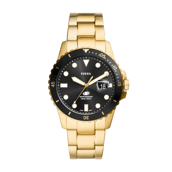 Fossil Men's Blue Quartz Watch, Color: Gold tone Black Taper FS6035