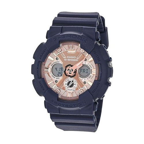 Casio G-Shock S Series Digital Analog Ladies Watch GMA-S120MF-2A2 Blue Rose Gold