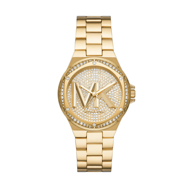 Michael Kors Lennox Pave Quartz Crystal Gold Dial Ladies Watch MK7229