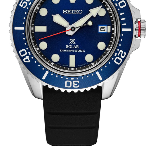 SEIKO PROSPEX Solar Diver's Blue Dial Black Rubber Watch SNE593