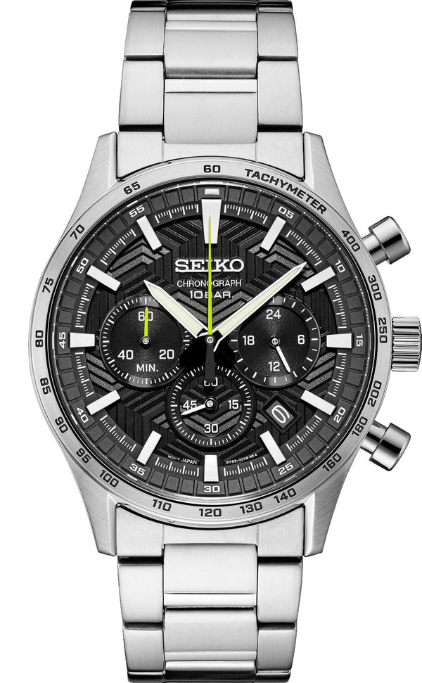 SEIKO Essentials SS Quartz Chrono Black Dial