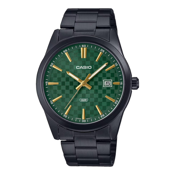 Casio MTP-VD03B-3A Men's Standard Black IP Stanless Steel Green Dial 3-Hand Analog Watch