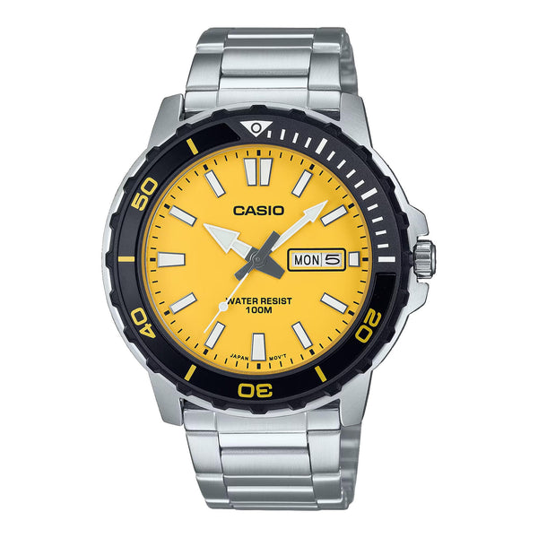 Casio Men Analog Quartz Watch Yellow Dial 100M MTD125D-9AV, Bracelet