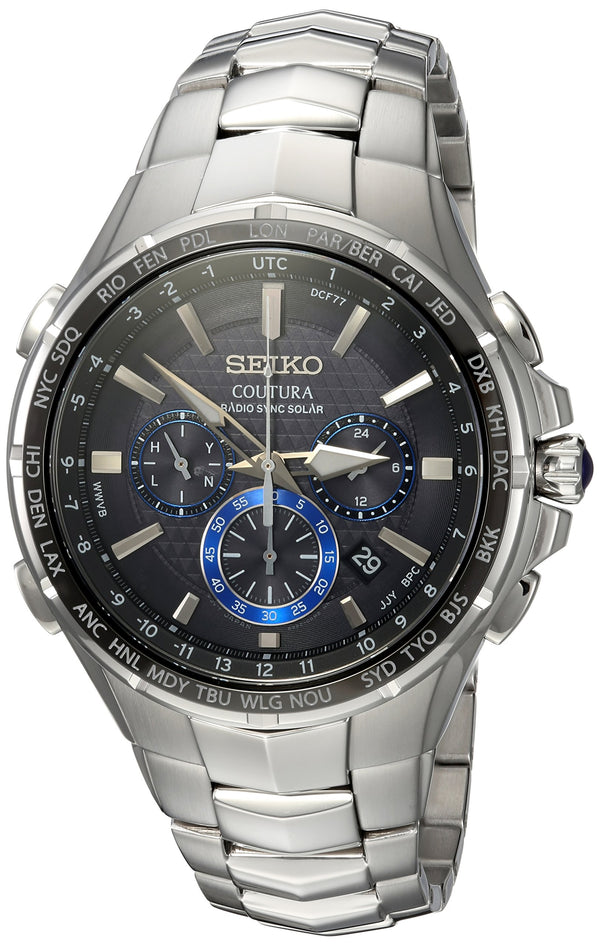 SEIKO SSG020 Watch for Men - Coutura Collection - Solar, Radio Sync, World Time