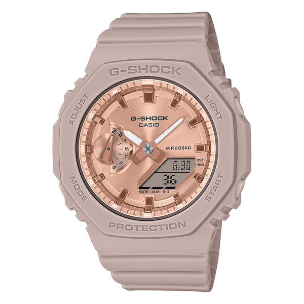 Casio G-Shock Analog-Digital Pink Gold-Tone Dial Pink Strap Watch GMAS2100MD4A
