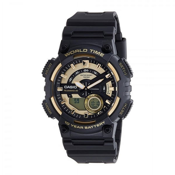 CASIO Men's Ana-Digi Watch, Black/Gold, AEQ110BW-9AVCF