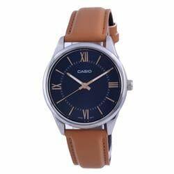 MTP-V005L-2B5 Mens Dial Stainless Steel Analog Quartz Watch; Blue & White