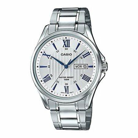 Casio Men's Stainless Silver tone Blue Roman numeral Watch - MTP-1384D-7A2V