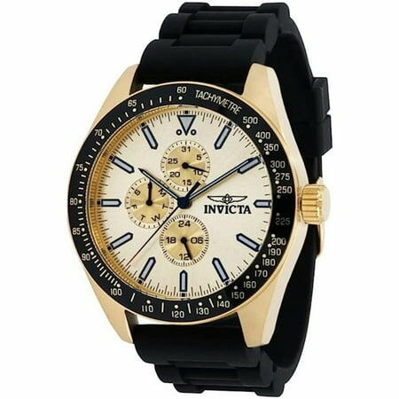 Invicta Men s 38405 Aviator Quartz Black Silicone Strap 3 Hand Gold Dial Watch